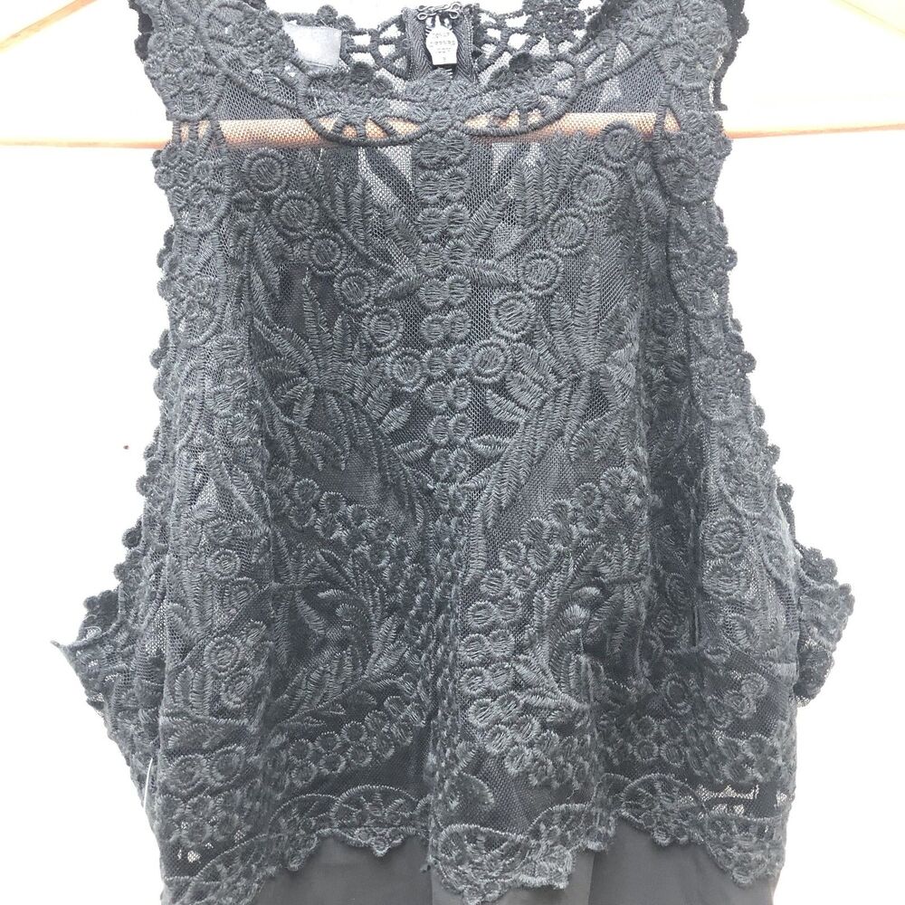 Bebe Top Womens XXS Hi-Lo Embroidered Tulle Lace Overlay‎ Whimsigoth Witchy - Picture 5 of 9